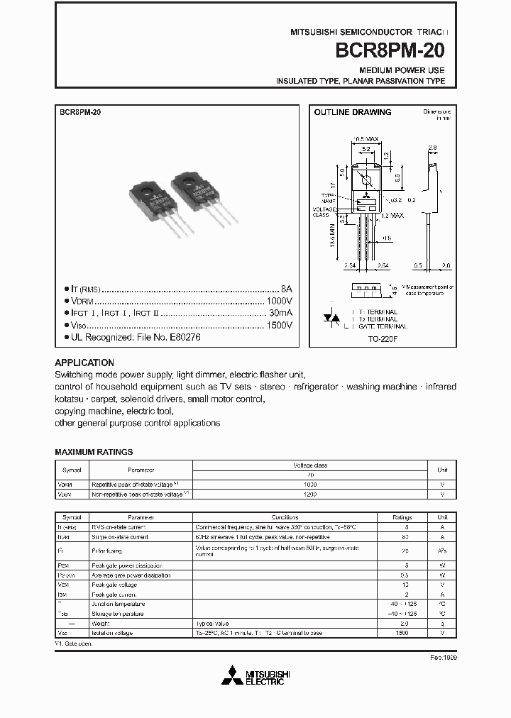 BCR8PM-20_2894613.PDF Datasheet Download --- IC-ON-LINE