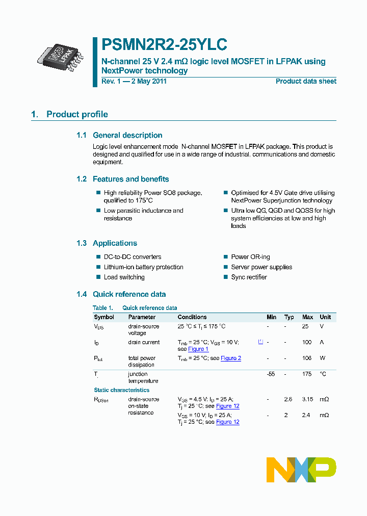 PSMN2R2-25YLC_2910445.PDF Datasheet