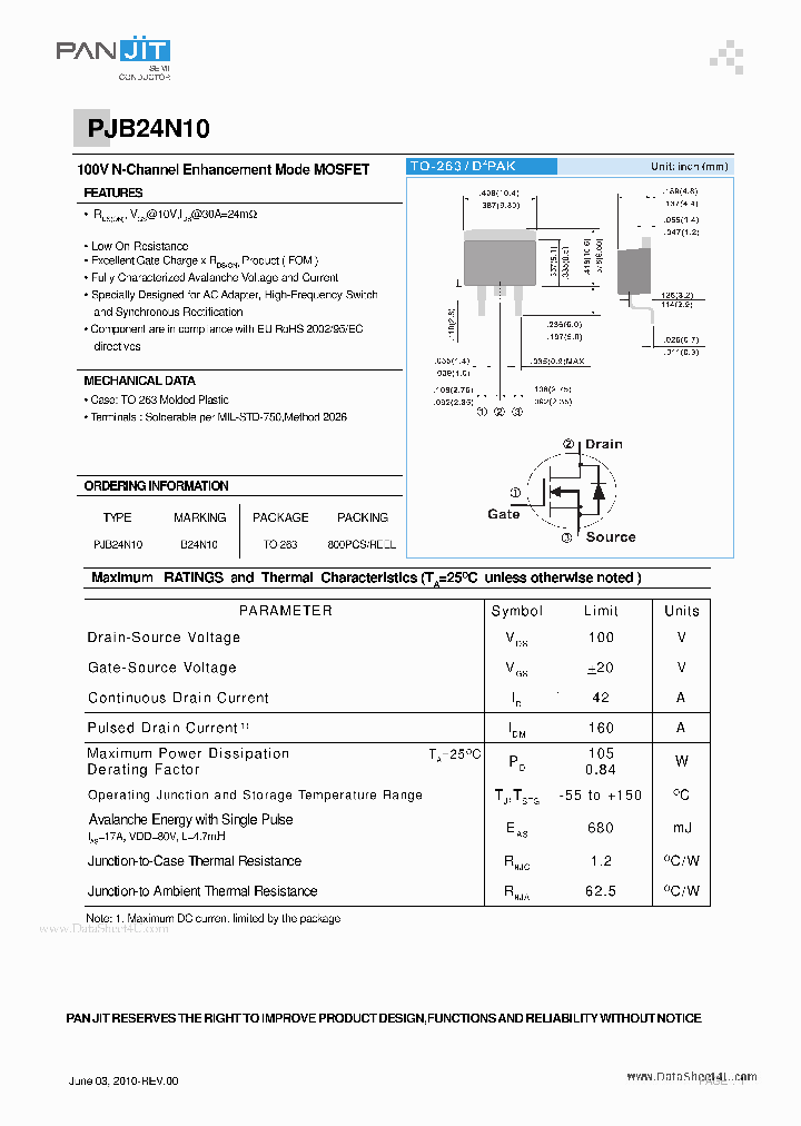 PJB24N10_2954533.PDF Datasheet