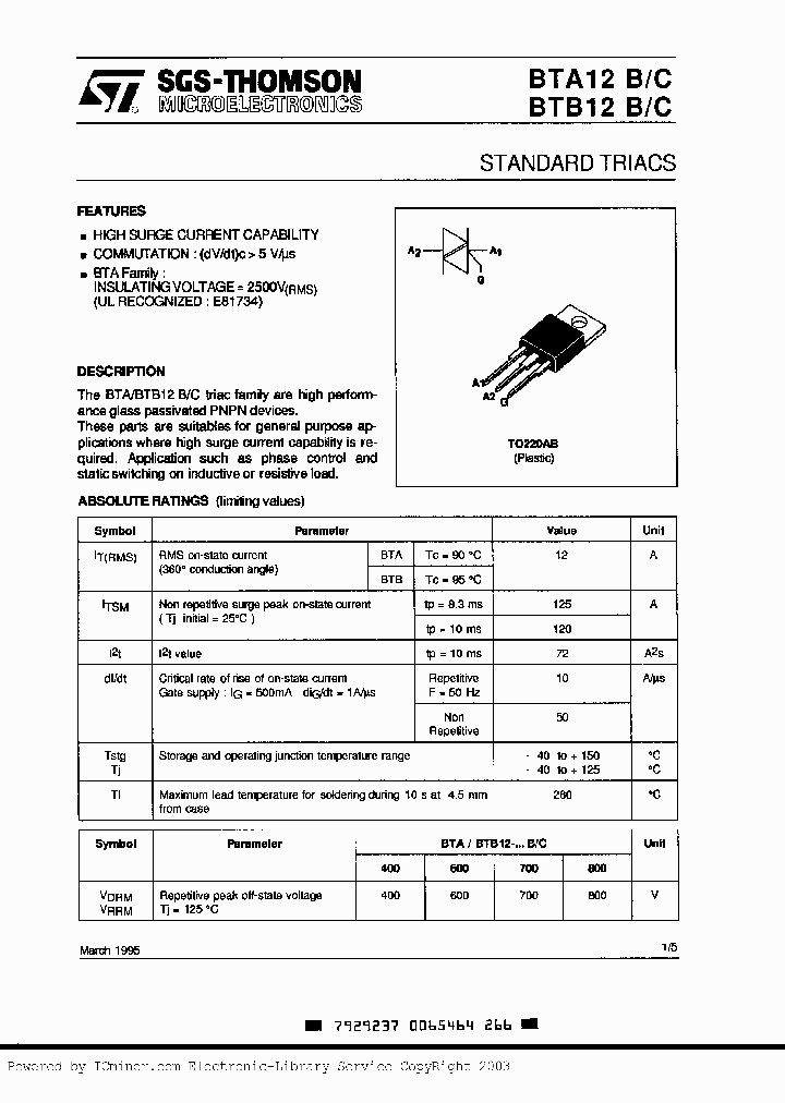 BTA12-700C_2995512.PDF Datasheet Download --- IC-ON-LINE