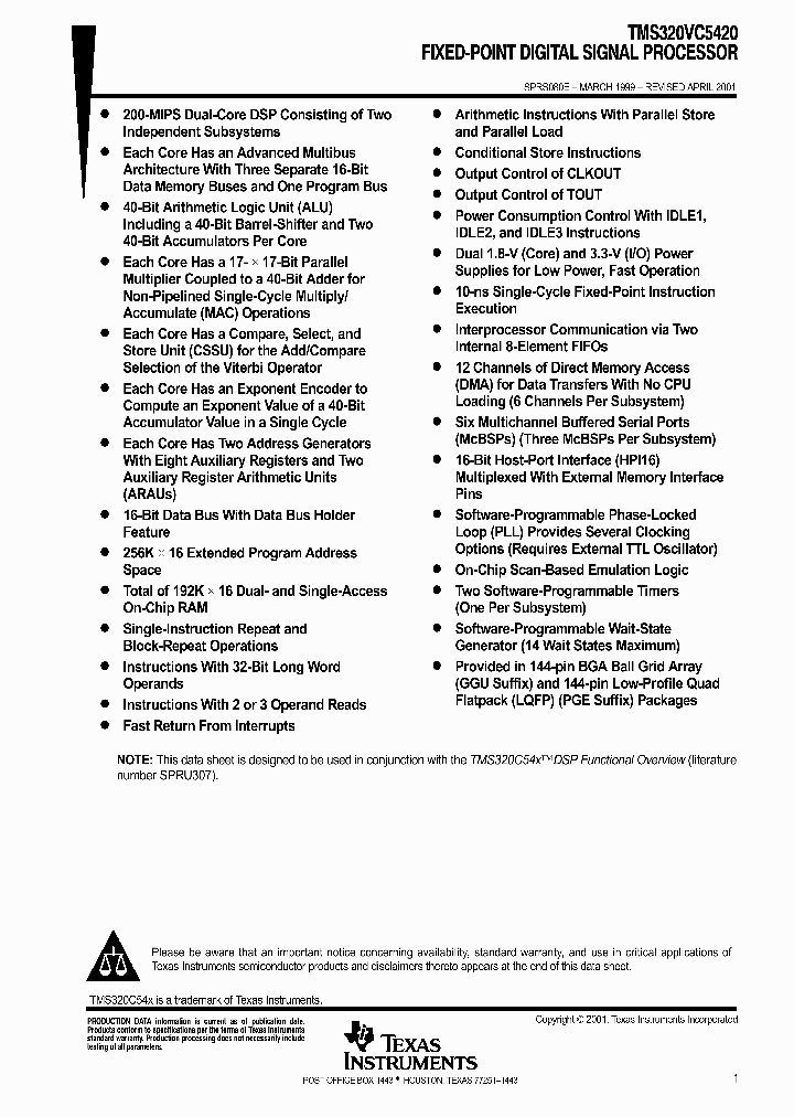 TMS320C5420PGEA200_3013093.PDF Datasheet