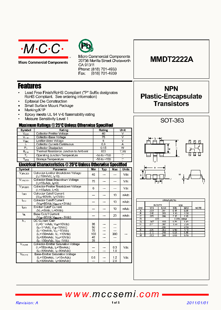 MMDT2222A11_3012721.PDF Datasheet Download --- IC-ON-LINE