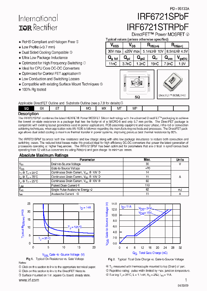 IRF6721SPBF_3014964.PDF Datasheet Download --- IC-ON-LINE