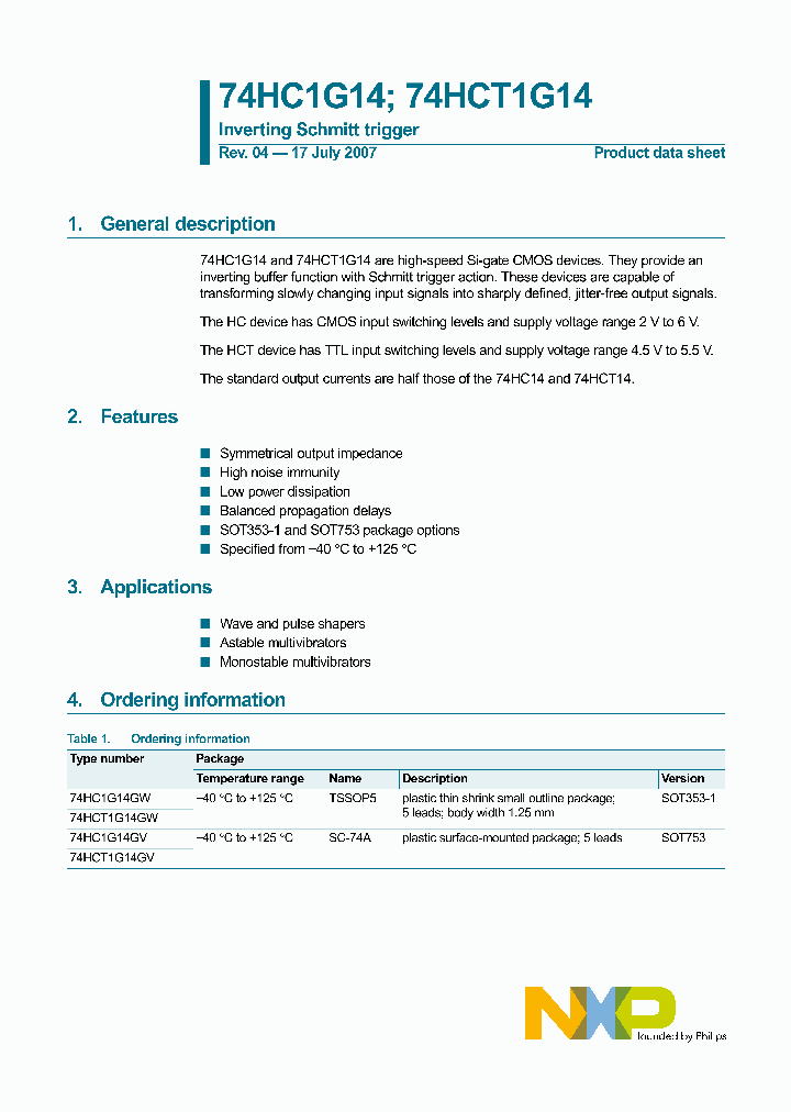 74HCT1G14GW_3027503.PDF Datasheet Download --- IC-ON-LINE
