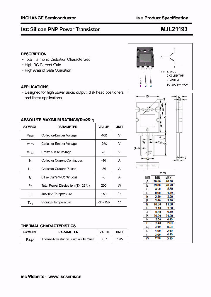 MJL21193_3038608.PDF Datasheet Download --- IC-ON-LINE