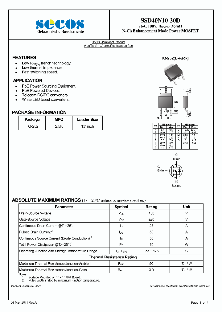 SSD40N10-30D_3113801.PDF Datasheet