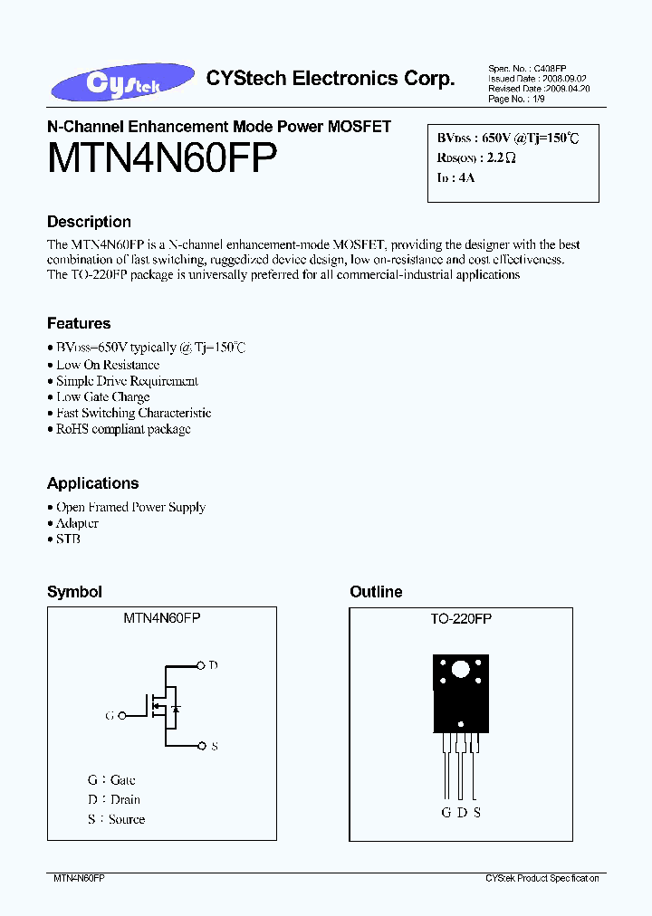 MTN4N60FP_3130021.PDF Datasheet