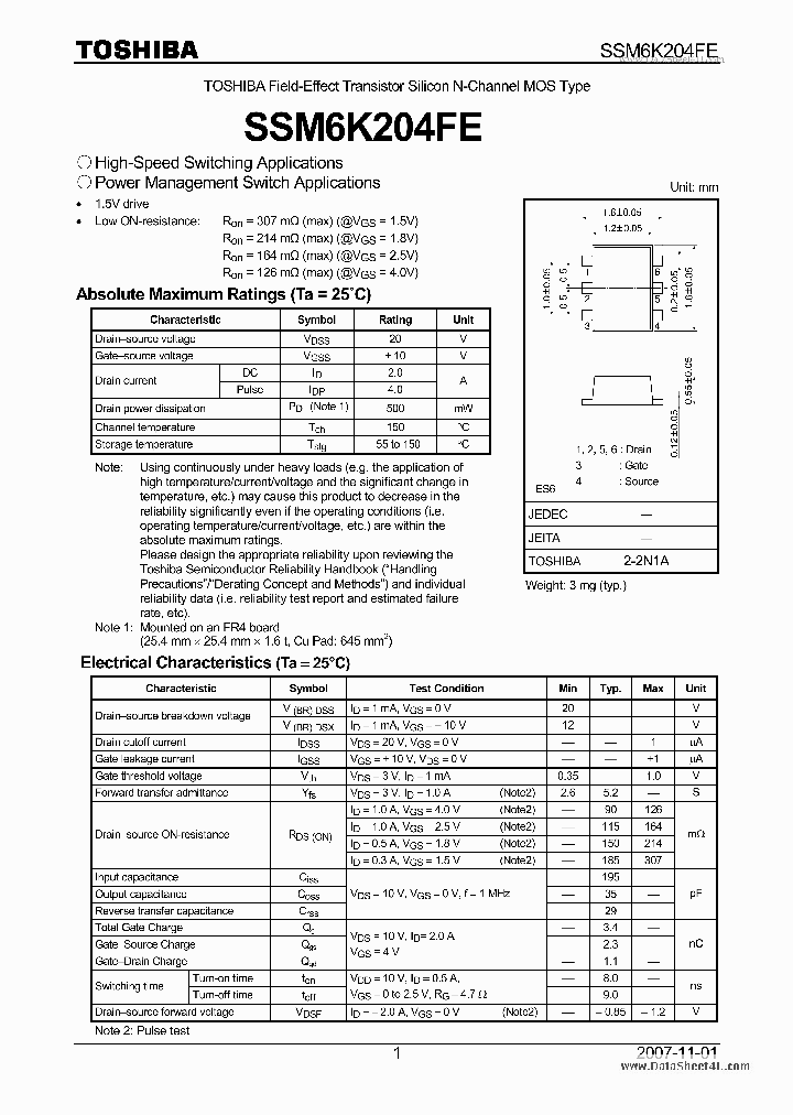 SSM6K204FE_3150857.PDF Datasheet