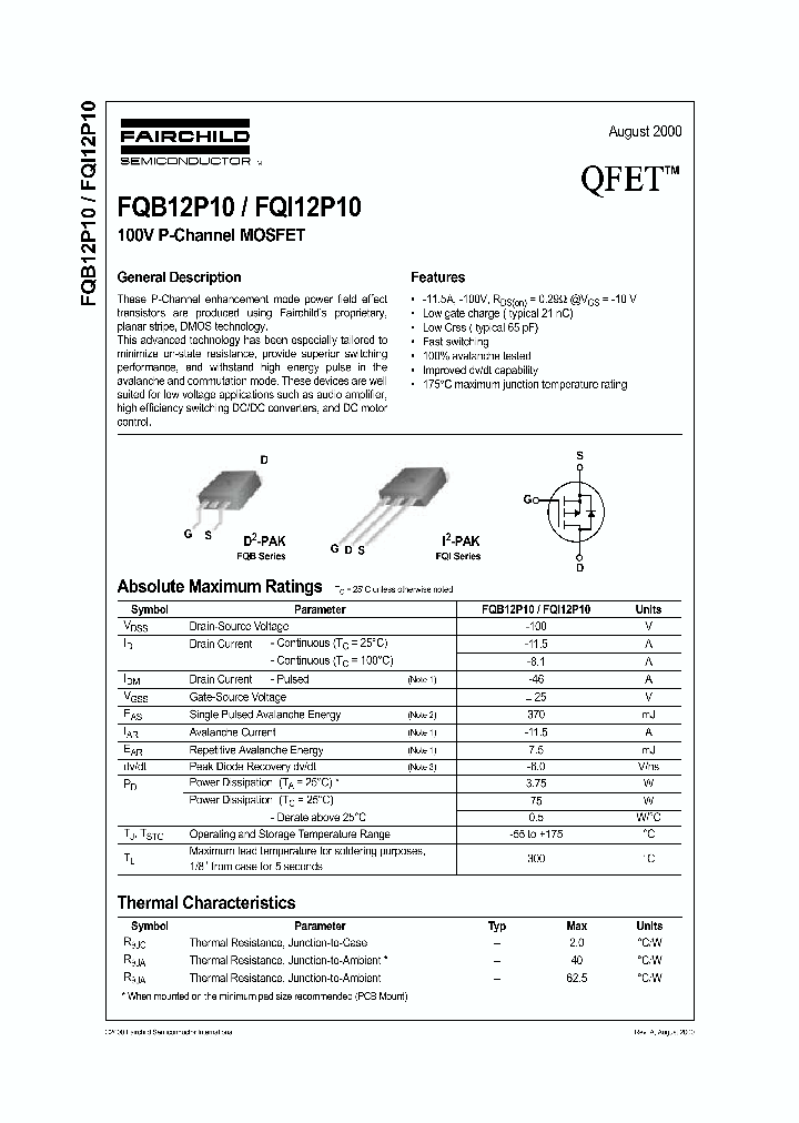 FQI12P10_3180340.PDF Datasheet