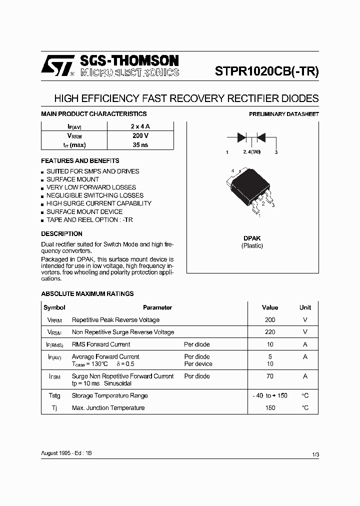 STPR1020CB-TR_3187748.PDF Datasheet Download --- IC-ON-LINE