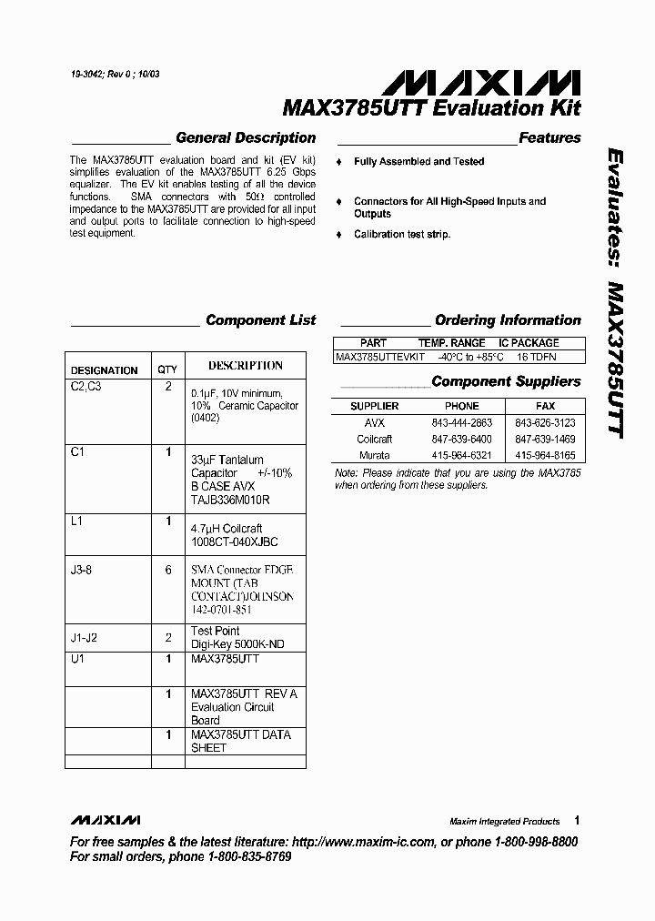 MAX3785UTTEVKIT_3197100.PDF Datasheet