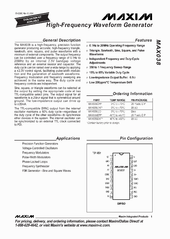 MAX038_3281117.PDF Datasheet