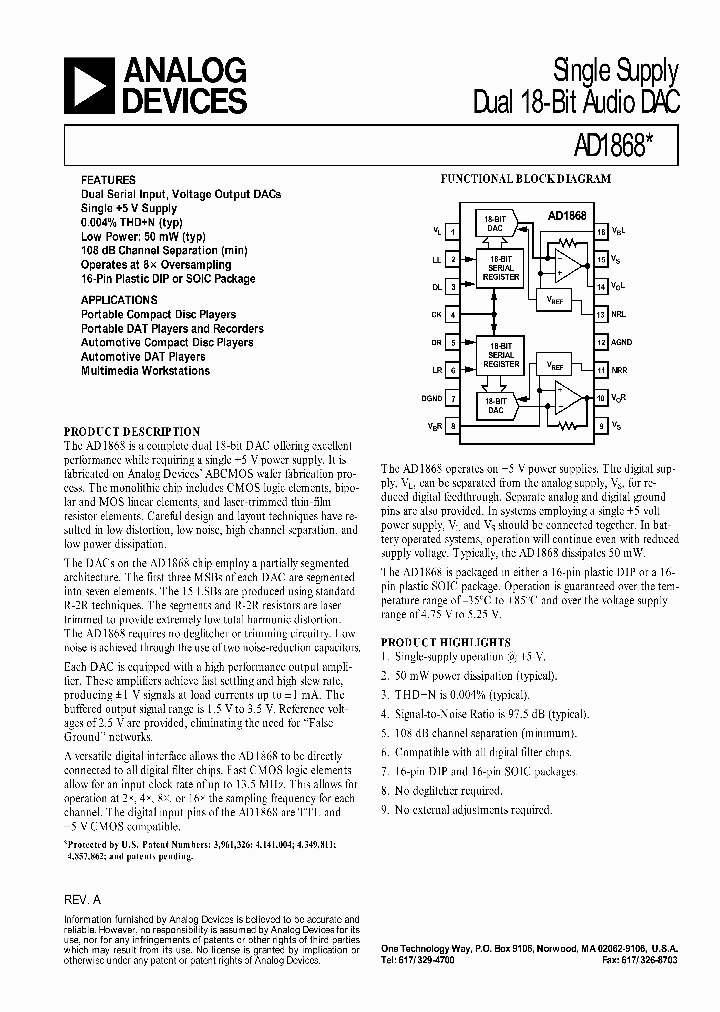 ADI AD1864N, Convertitore Audio DAC Doppio 18-bit In Contenitore PDIP24, Ricondizionato O Nuovo Aperto