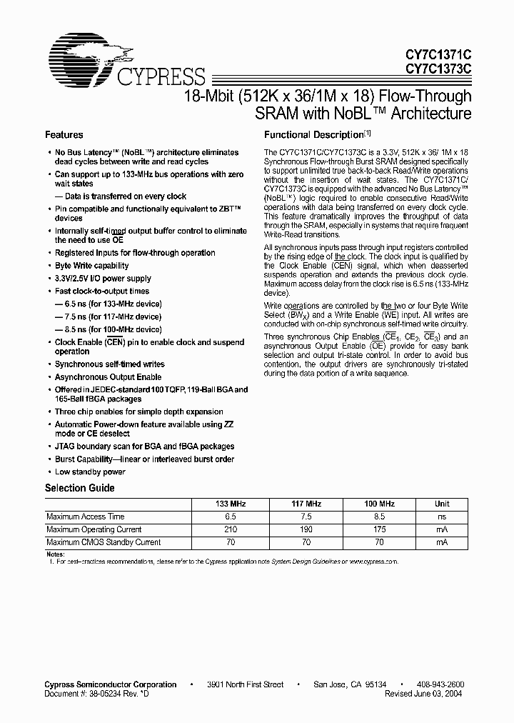 CY7C1371C-117BGI_3375820.PDF Datasheet