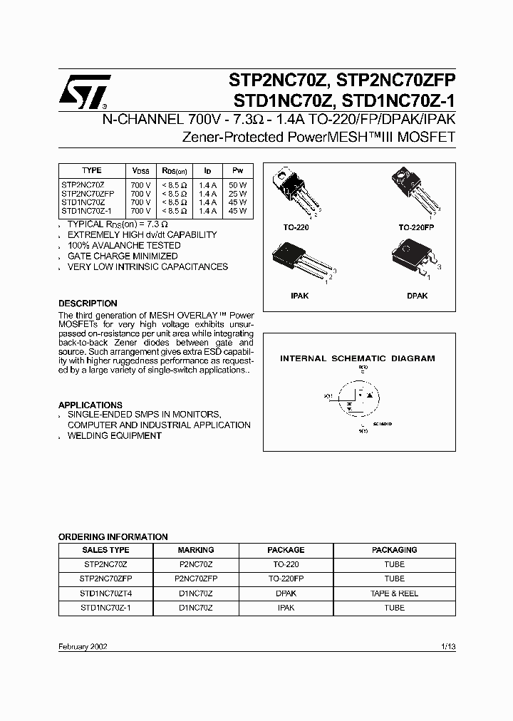 STD1NC70Z_3380758.PDF Datasheet