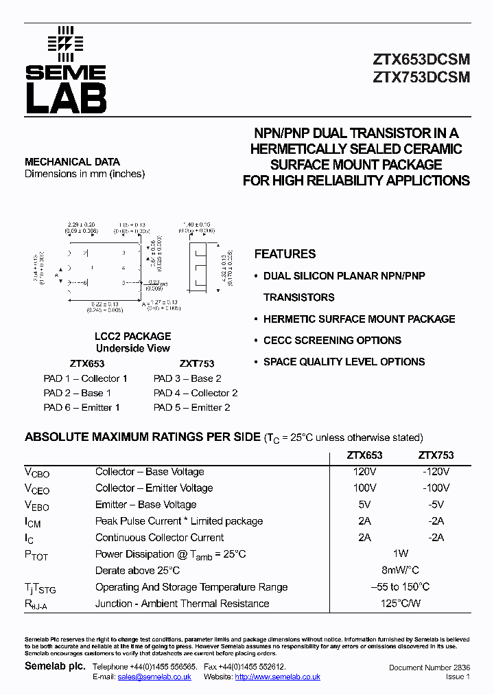 ZTX653DCSM_3405434.PDF Datasheet Download