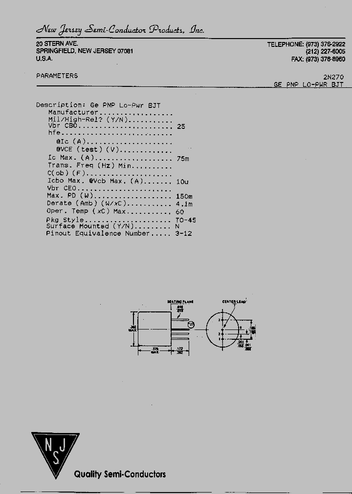 2N270_3499881.PDF Datasheet Download --- IC-ON-LINE