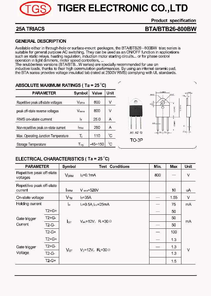 BTA26-800BW_3538061.PDF Datasheet Download --- IC-ON-LINE
