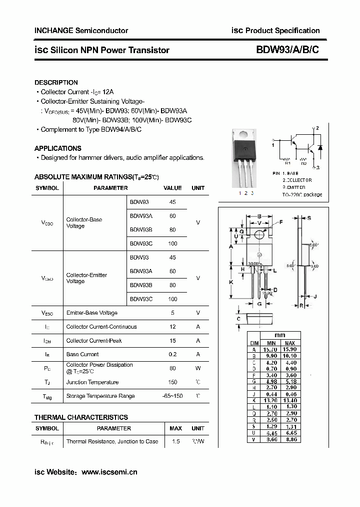 BDW93A_3594490.PDF Datasheet Download --- IC-ON-LINE