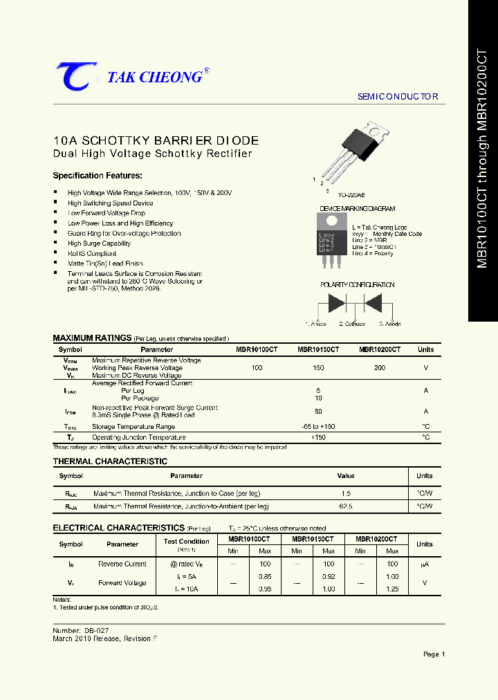 MBR10100CT_3679033.PDF Datasheet Download --- IC-ON-LINE