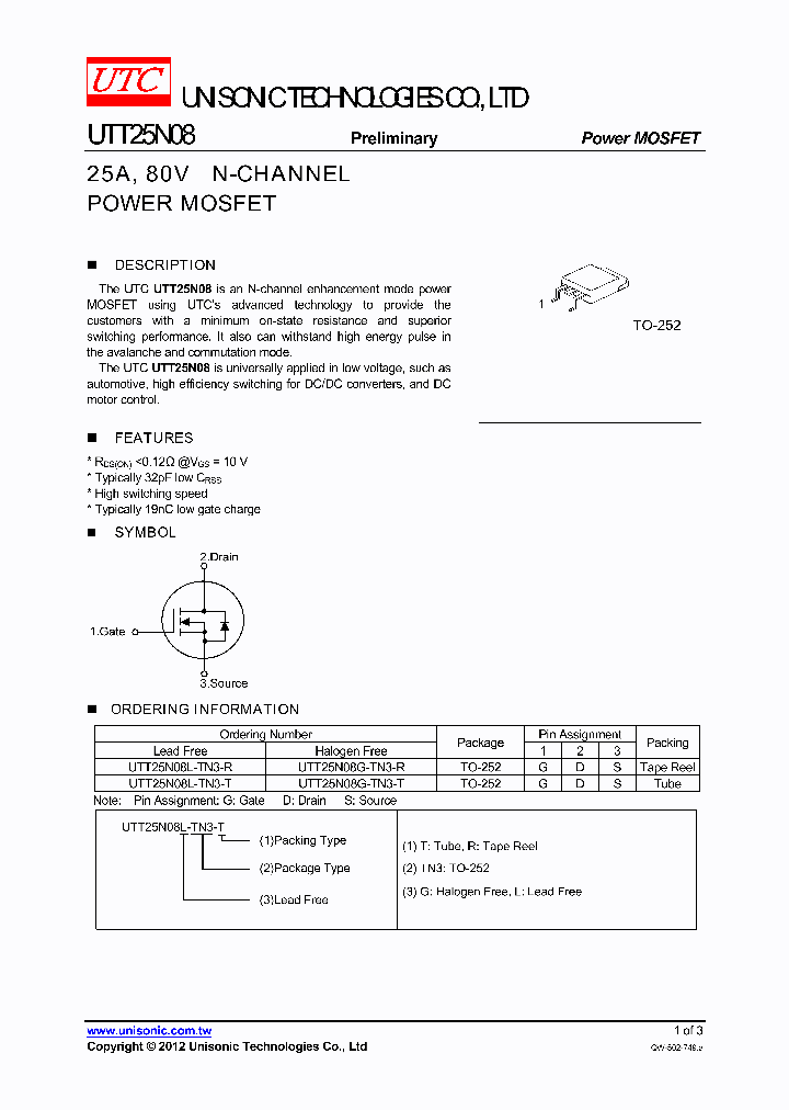 UTT25N08G-TN3-R_3747471.PDF Datasheet
