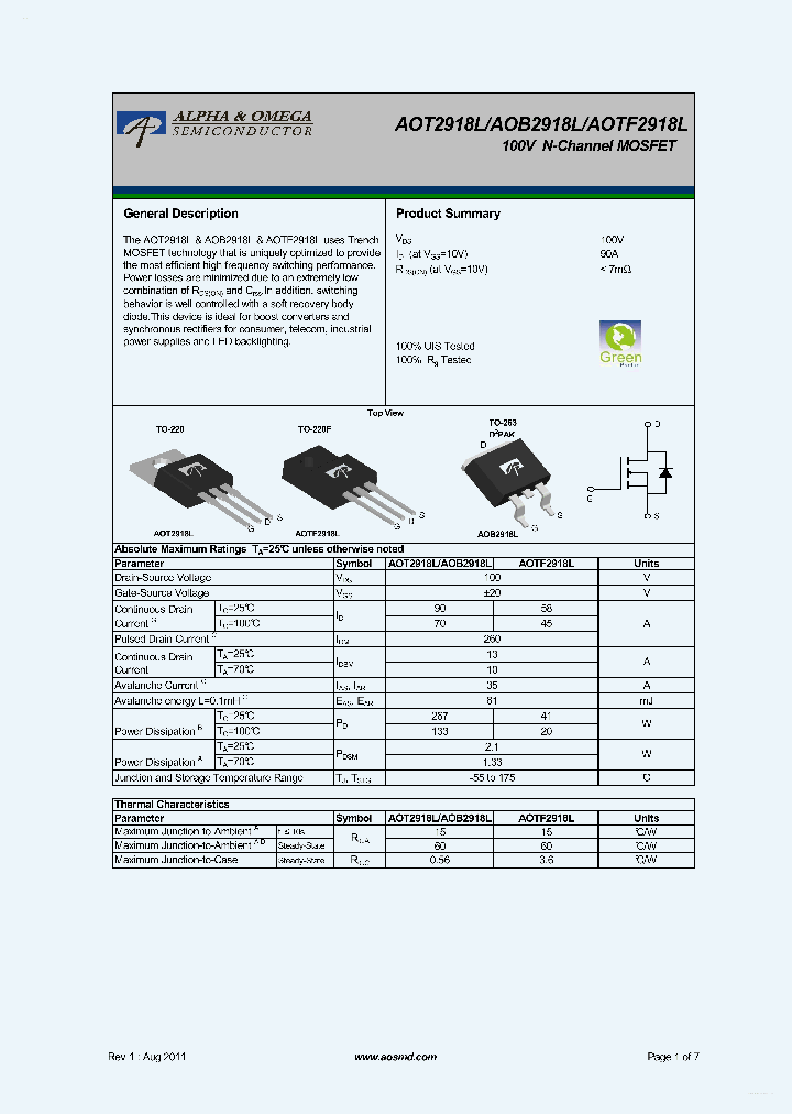 AOB2918L_3764990.PDF Datasheet