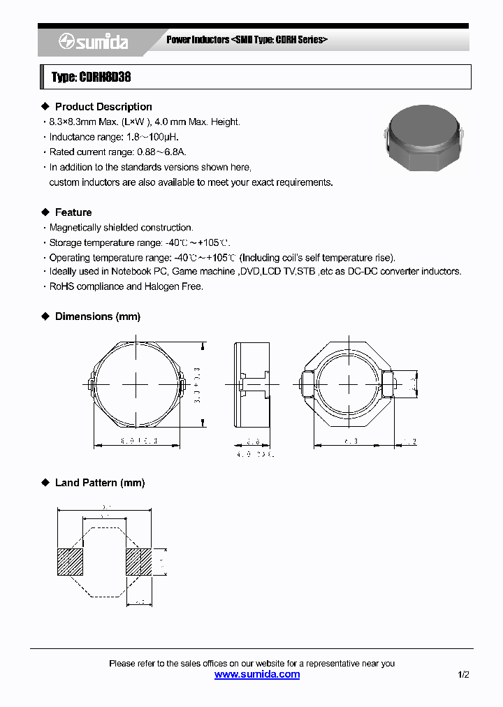 CDRH8D38NP-1R8NB_3785869.PDF Datasheet