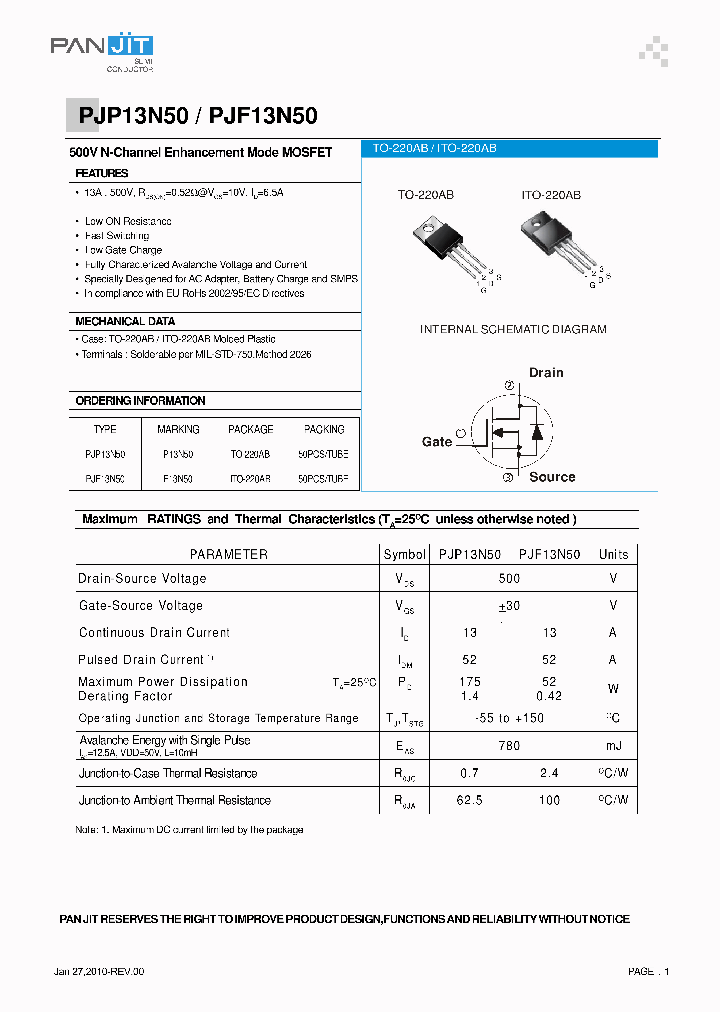 PJP13N50_4101380.PDF Datasheet