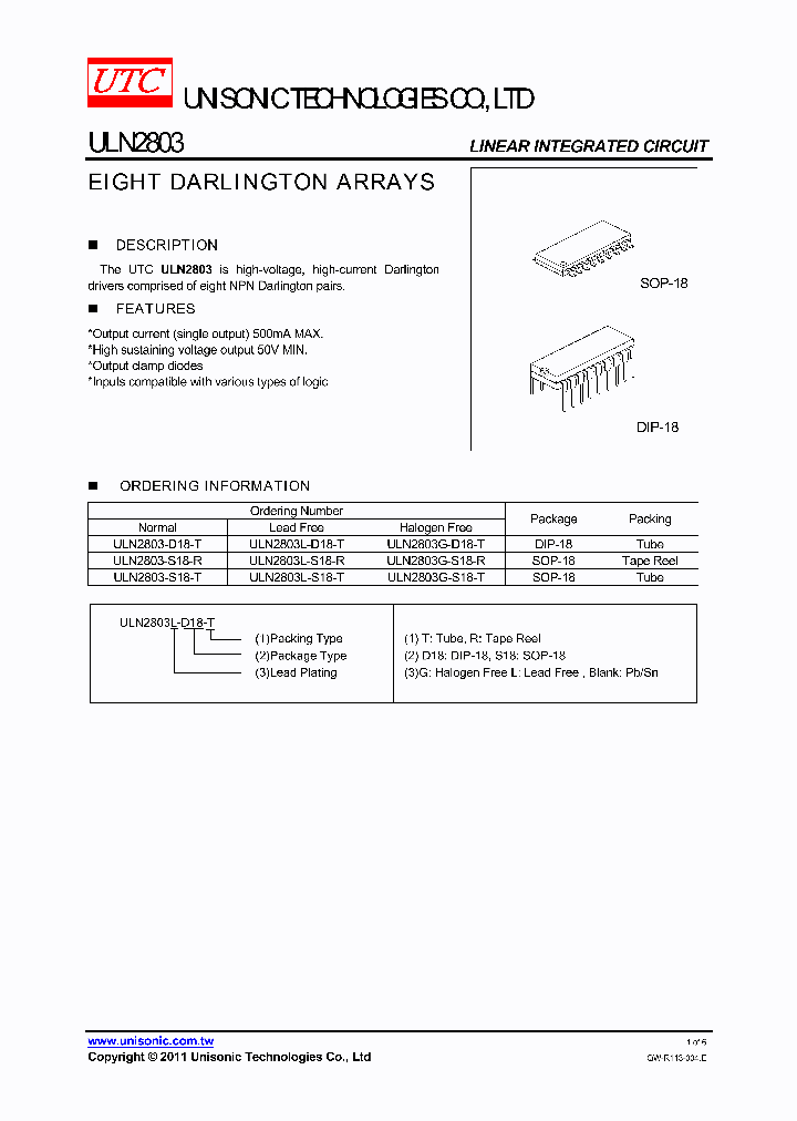 ULN2803-D18-T_4172055.PDF Datasheet Download --- IC-ON-LINE