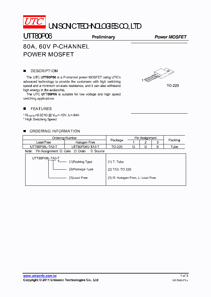 UTT80P06L-TA3-T_4225299.PDF Datasheet