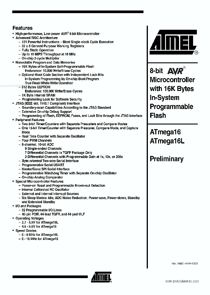 ATMEGA16-16PU_4246040.PDF Datasheet