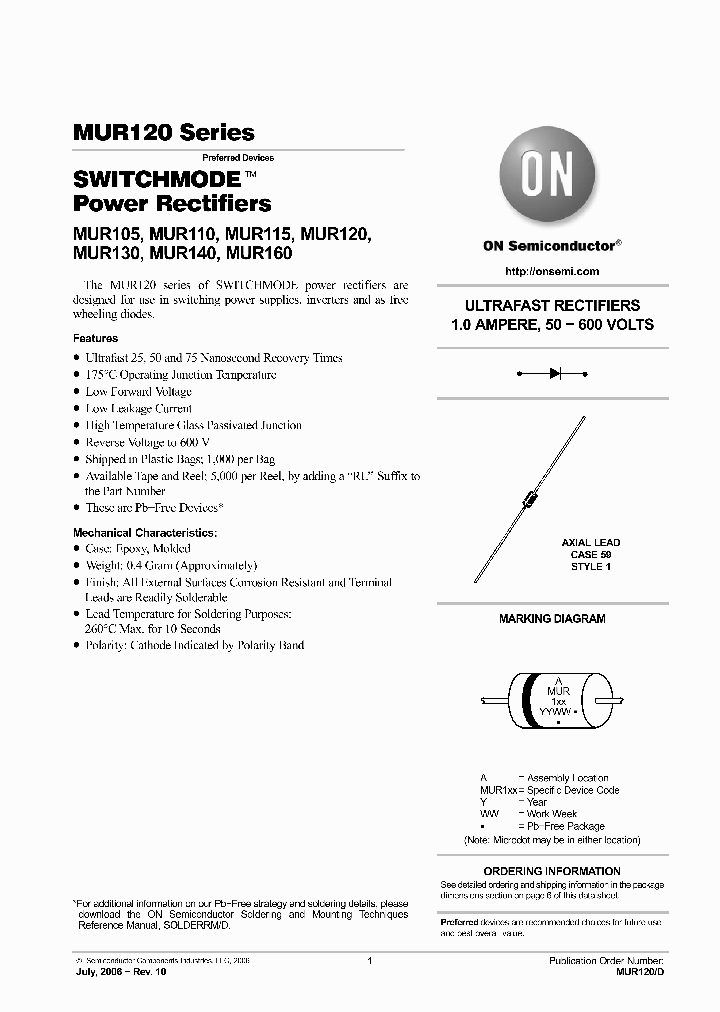 MUR105G_4189996.PDF Datasheet Download --- IC-ON-LINE