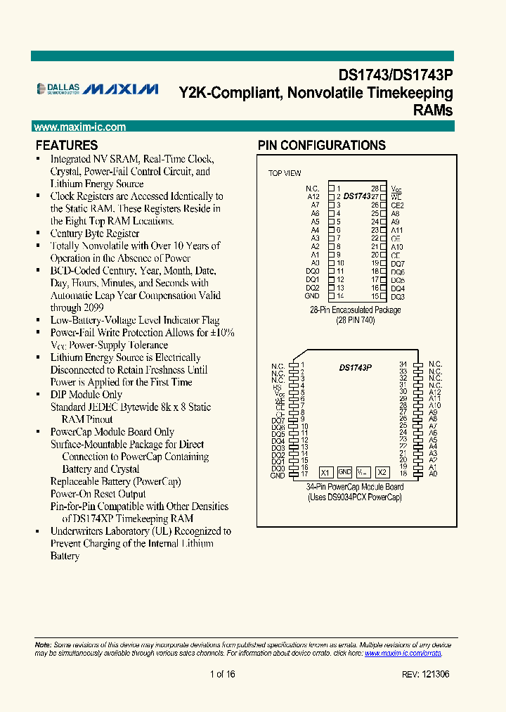 DS1743P-85IND_4241233.PDF Datasheet