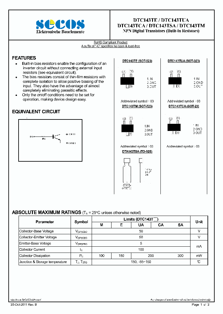 DTC143TSA_4270612.PDF Datasheet