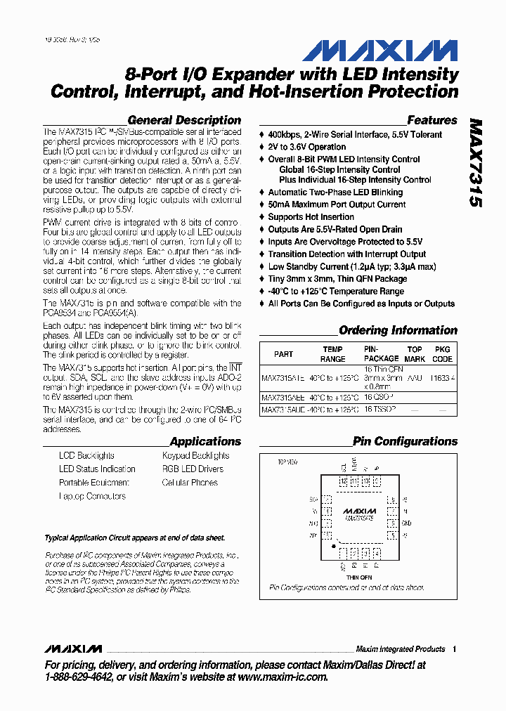 MAX7315ATET_4282540.PDF Datasheet Download --- IC-ON-LINE