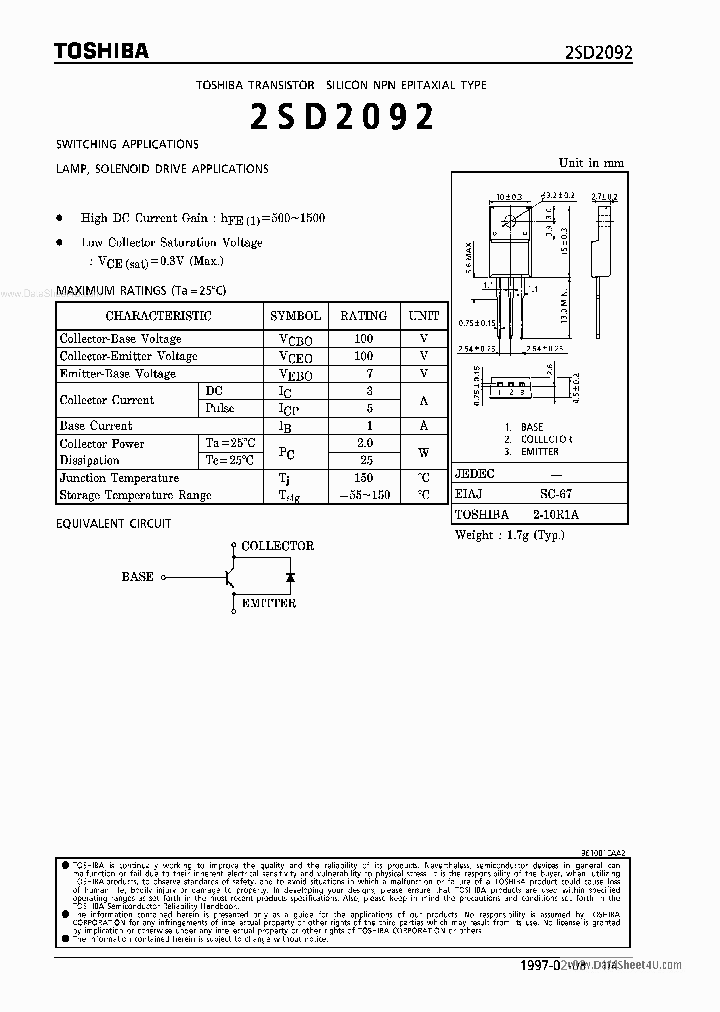 D2092_4284753.PDF Datasheet Download --- IC-ON-LINE