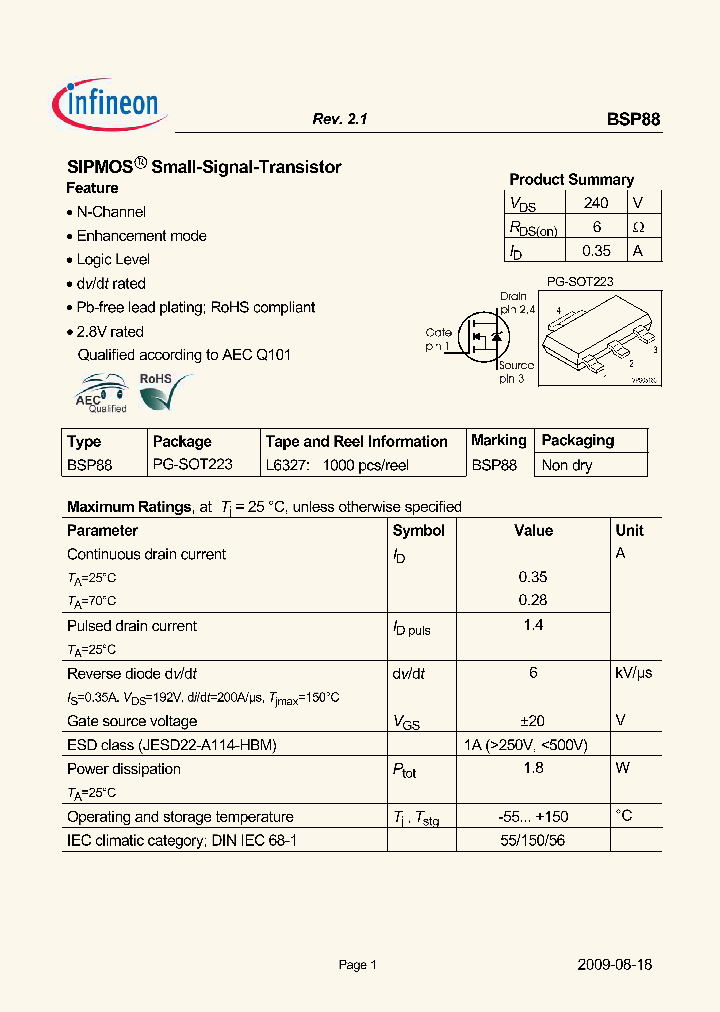 BSP8809_4321117.PDF Datasheet