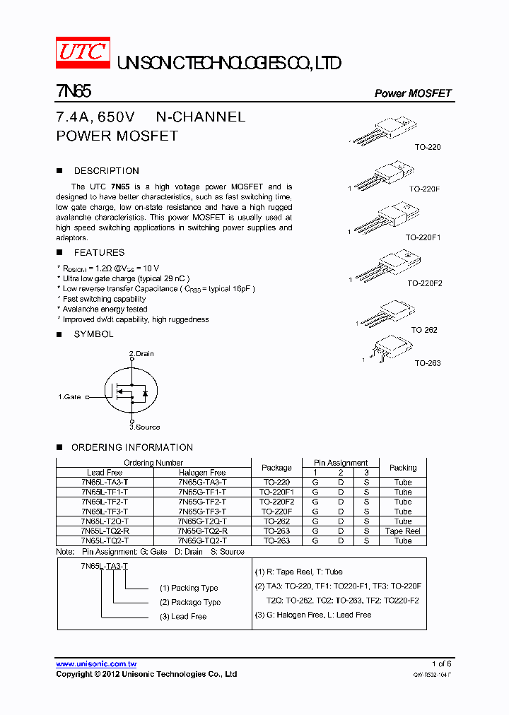 7N65L-TF2-T_4332636.PDF Datasheet Download --- IC-ON-LINE