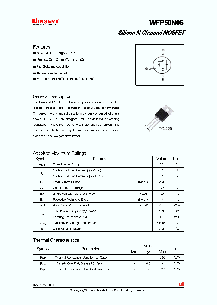 WFP50N06_4393184.PDF Datasheet Download --- IC-ON-LINE