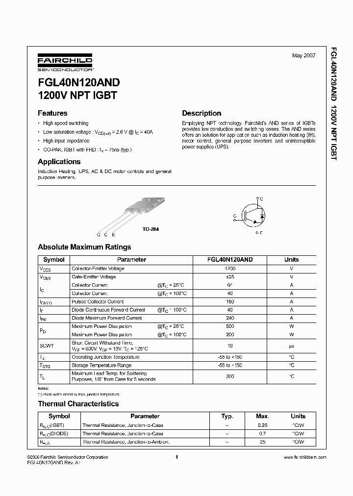 FGL40N120ANDTUNL_4401288.PDF Datasheet Download --- IC-ON-LINE