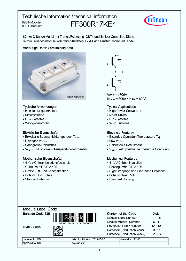 FF300R17KE4_4462200.PDF Datasheet
