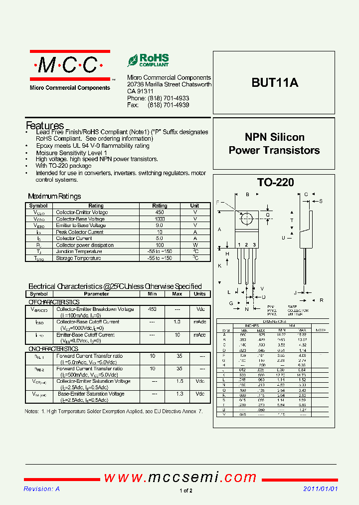 BUT11A_4465446.PDF Datasheet Download --- IC-ON-LINE