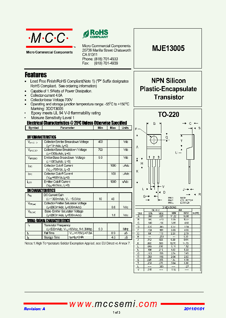 MJE13005_4478320.PDF Datasheet Download --- IC-ON-LINE