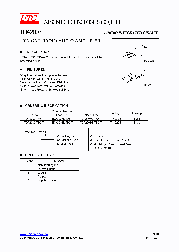 TDA2003_4481329.PDF Datasheet Download --- IC-ON-LINE