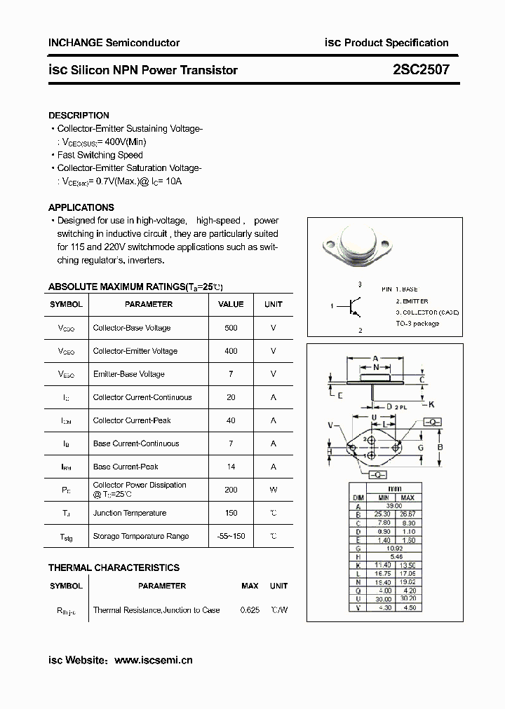 2SC2507_4506748.PDF Datasheet Download --- IC-ON-LINE