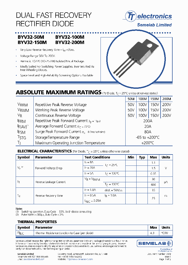 BYV32-100M_4603838.PDF Datasheet Download --- IC-ON-LINE