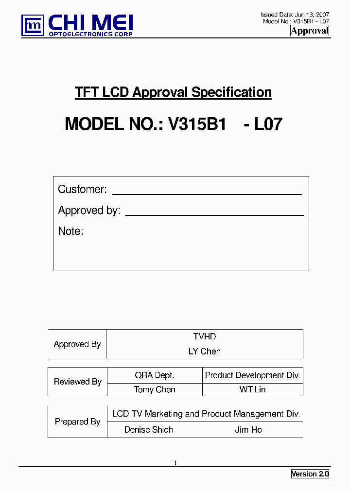 V315B1-L07_4613729.PDF Datasheet Download --- IC-ON-LINE