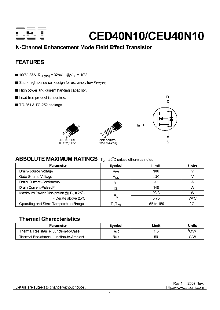 CED40N10_4647007.PDF Datasheet