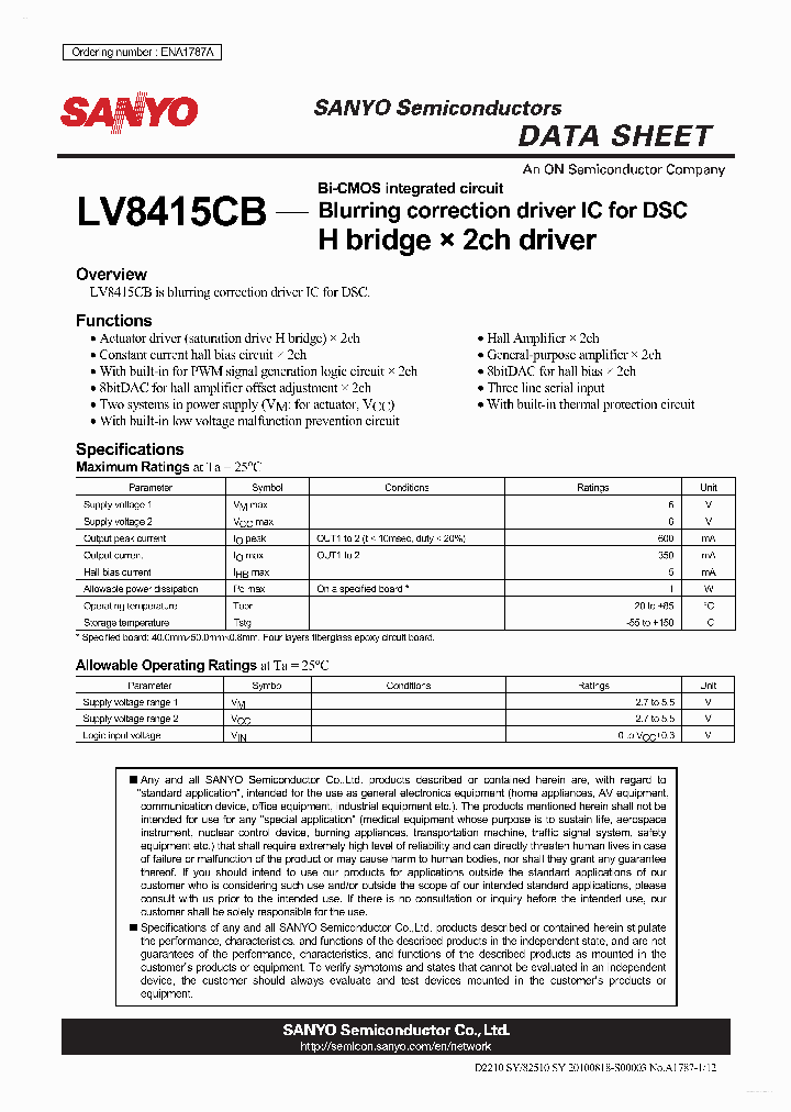 Lv8415cb Pdf Datasheet Download Ic On Line