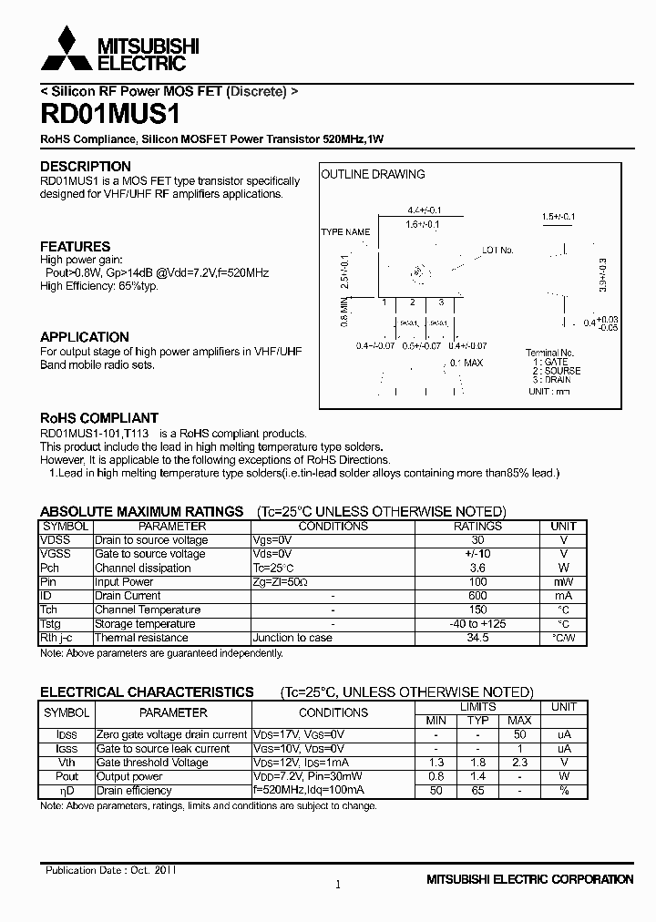 RD01MUS111_4654703.PDF Datasheet Download --- IC-ON-LINE
